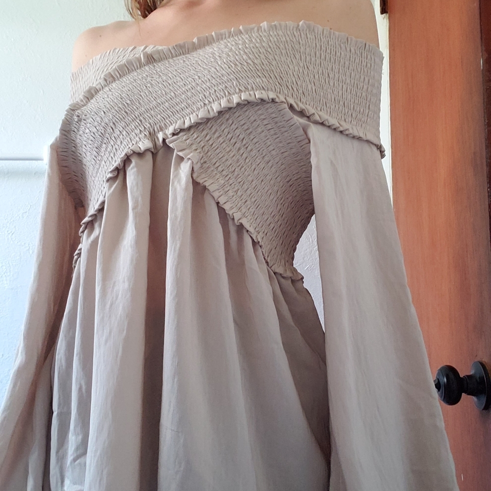 NWT Vici Tan Smocked Off The Shoulder Top